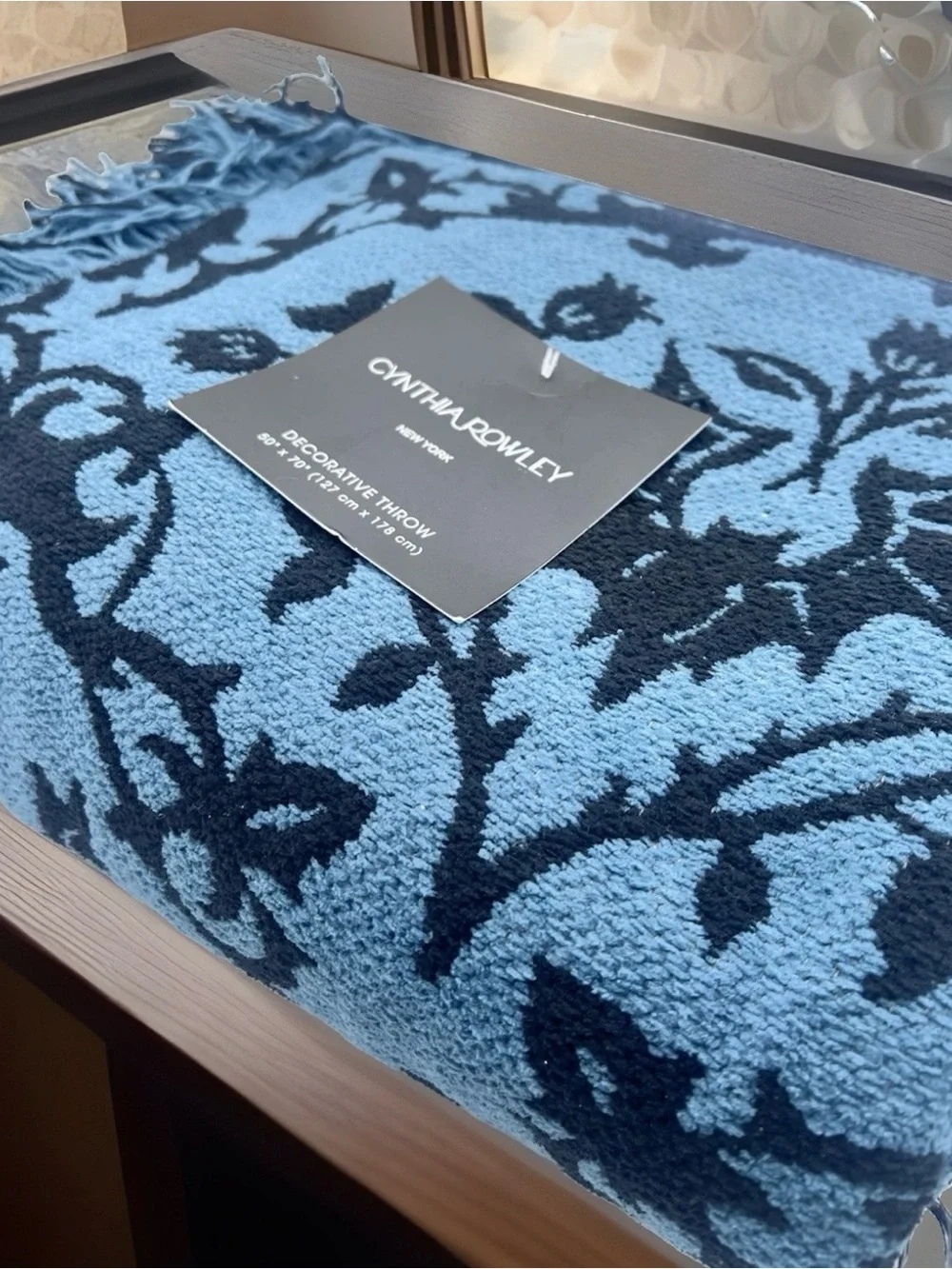 Cynthia Rowley Throw Blanket 50x70 Teal  Damask Spider Skull Raven Halloween